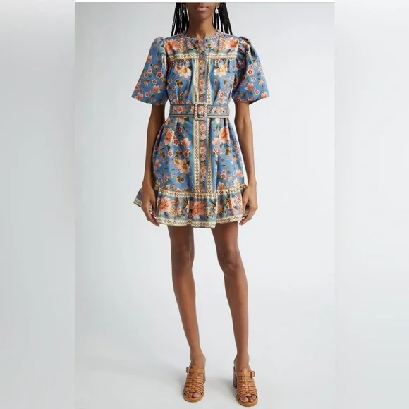 blue superbloom tapestry organic cotton mini dress FARM Rio | Dresses | Farm Rio Blue Superbloom Tapestry Organic Cotton Mini  Dress Size Xs